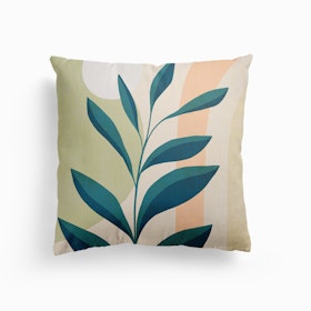 Earthy Tropical Foliage Blue 1 Canvas Cushion